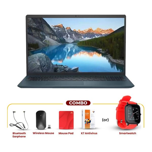 Picture of Dell Laptop Inspiron 3520 Core i3  11th Gen (8 GB/512 GB SSD/Windows 11 Home/MSO/ 1Yr Warranty/Dark Green/2.5 Kg) + Bluetooth Earphone + Wireless Mouse & Mouse Pad + K7 Antivirus (or) SmartWatch